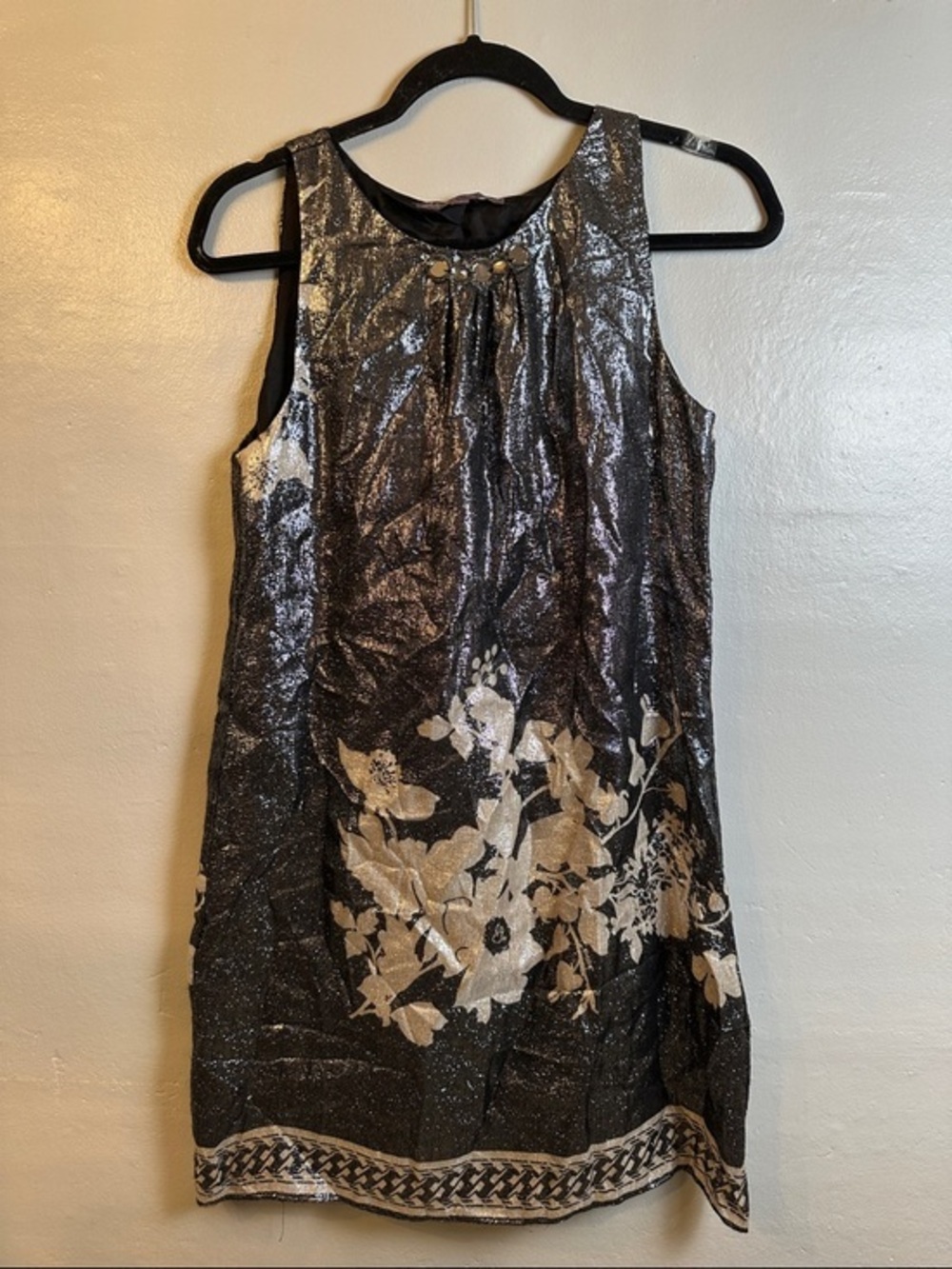 Anthropologie Hale Bob Metallic Black and Silver Tunic/Shift Dress Mini Small